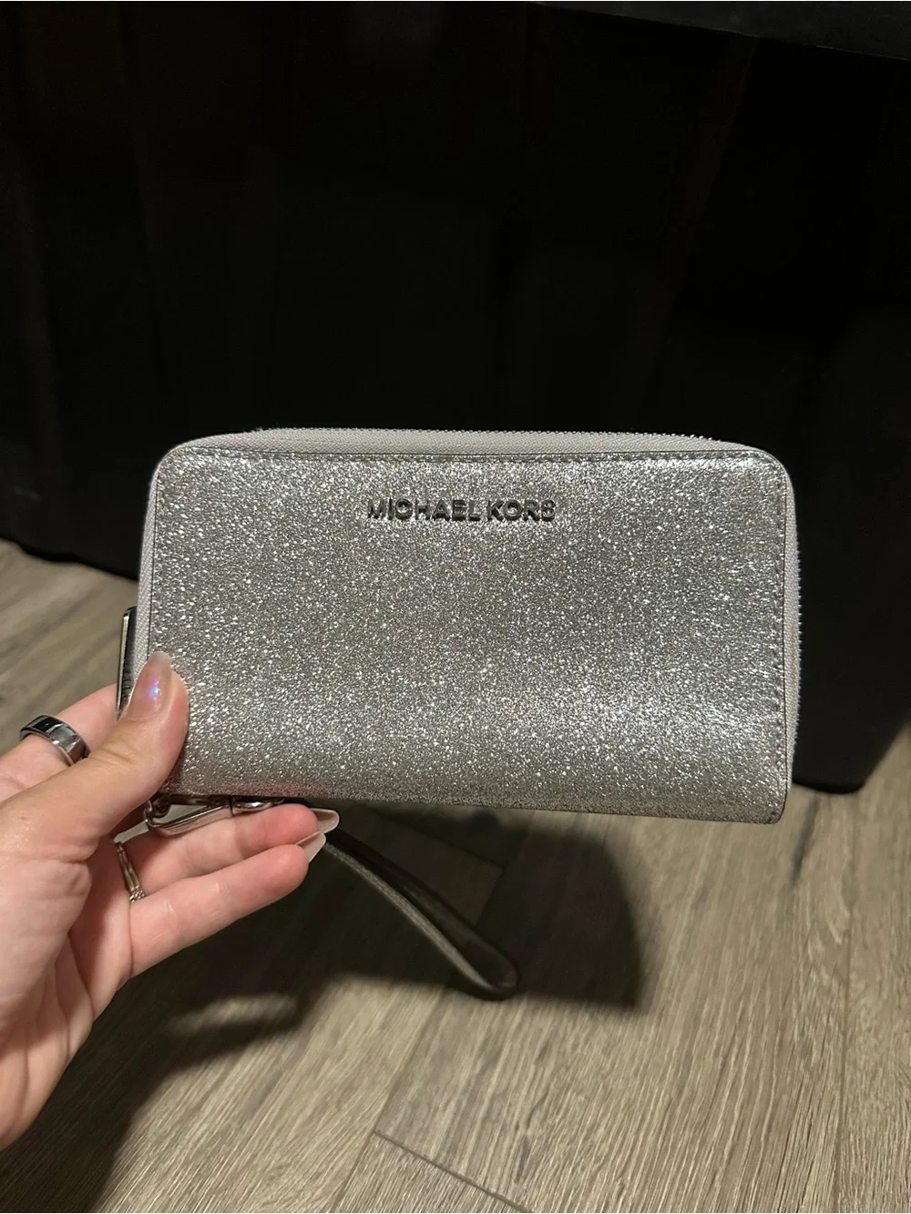 Michael Kors Silver Glitter Zip-Around Wristlet Wallet